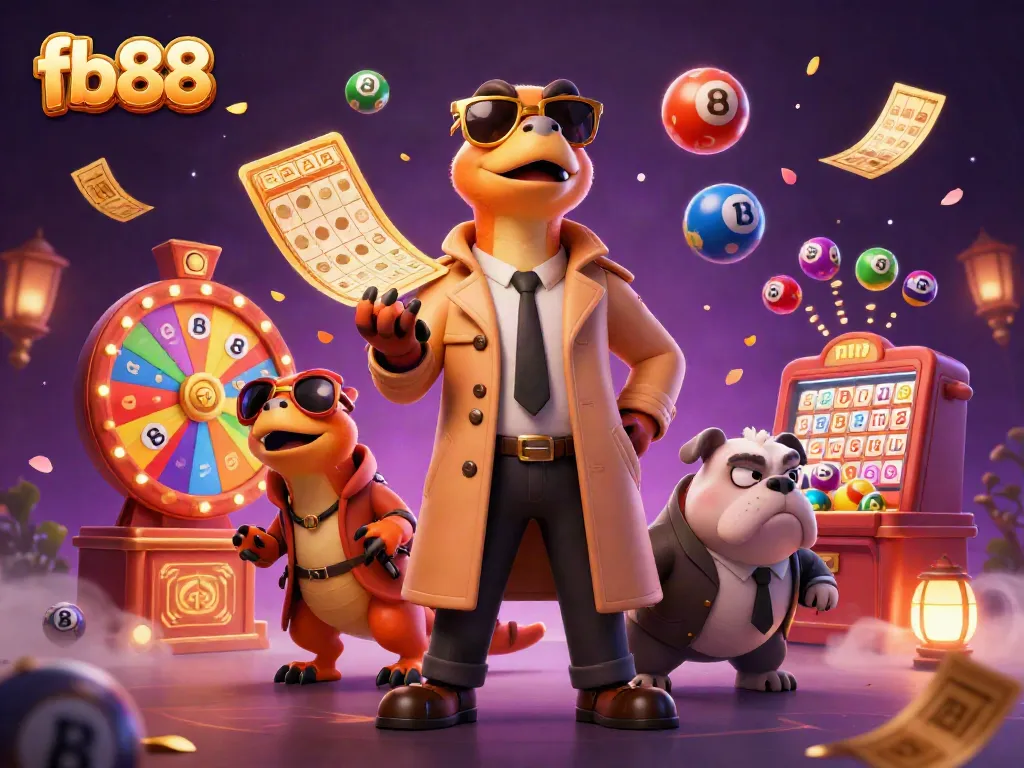 Experience the thrills of fb88 with vibrant dynamic lottery elements and playful characters in a casino setting.