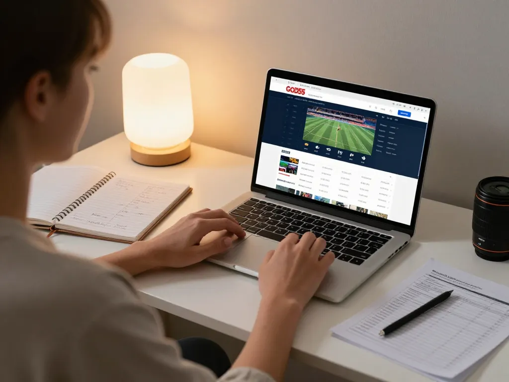Engaging with god55 sports online from a cozy home environment, including laptop and strategy notes