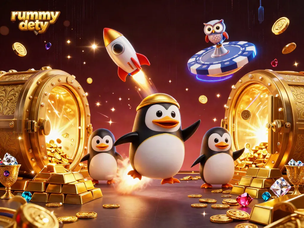 Rummy Deity mengajak pemain bertualang dengan penguin emas dan rejeki koin yang mengalir.
