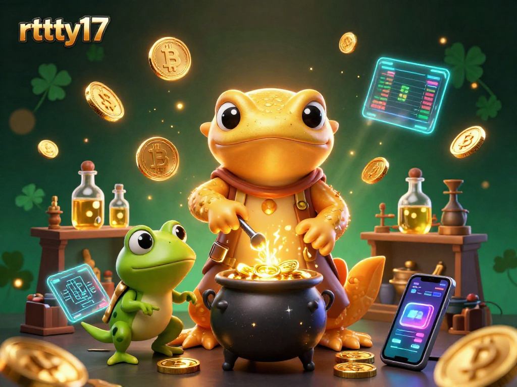 Spin and win with rttty17's casino magic featuring alchemy, gold coins, and crypto elements.