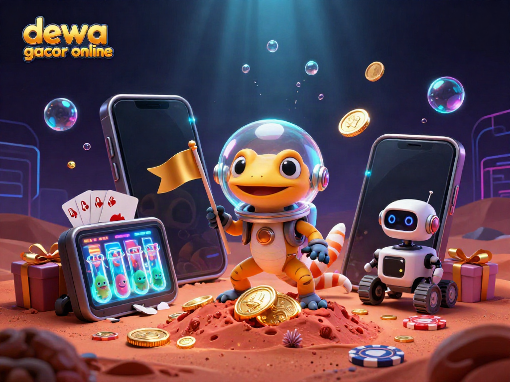 Bermain di dewa slot gacor online dengan tema luar angkasa yang menarik, menampilkan hewan lucu dan elemen kasino.