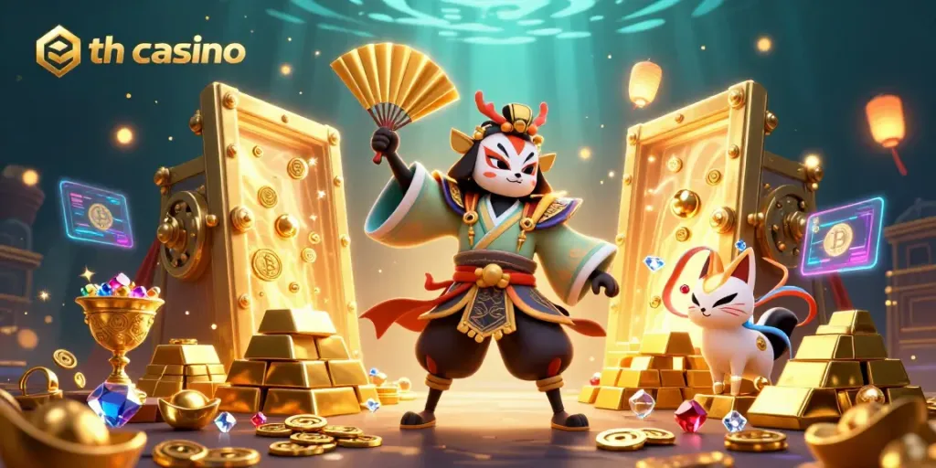 Experience the thrill of eth casino gaming in a vibrant 3D scene filled with crypto treasures.