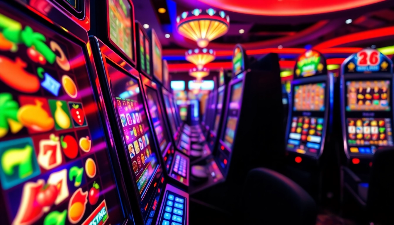 Slot Game menarik dengan simbol ceria dan suasana kasino yang menggairahkan.