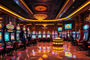 Experience the excitement of slot online terpercaya with vibrant slot machines and classic casino elements.